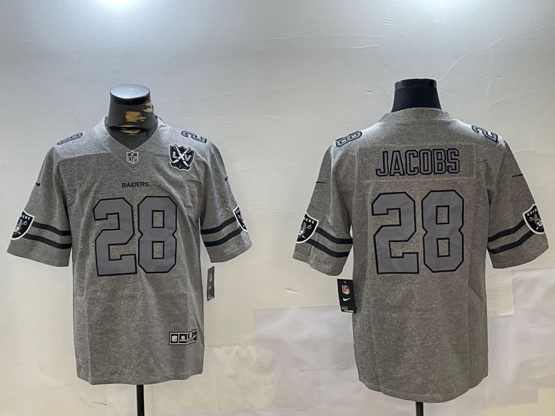 Men Oakland Raiders #28 Jacobs Grey Throwback 2024 Nike Limited NFL Jersey style 3->new england patriots->NFL Jersey
